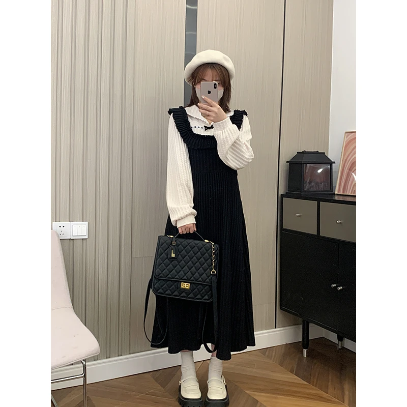 宝莉日志泥美春季新款法式气质假两件收腰显瘦连衣裙微胖大码女装