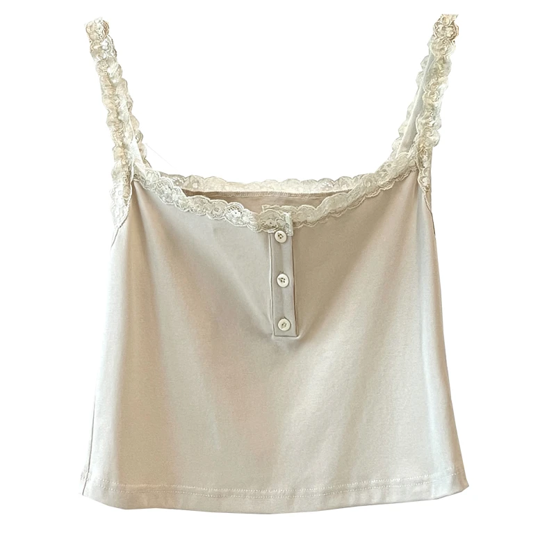 宝莉日志泥美2024新款蕾丝短款背心打底内搭小吊带微胖大码女装