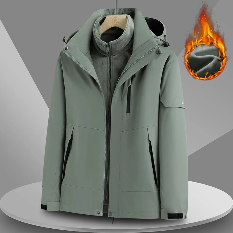 防风外套男雅鹿秋冬季三合一休闲优选夹克加绒户外运动冲锋衣保暖