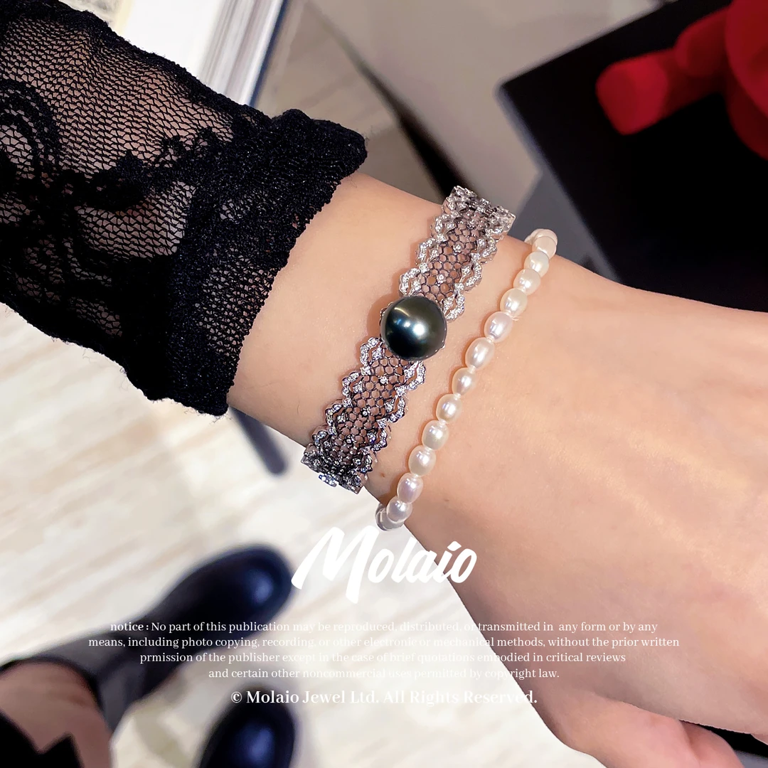 【天然钻石】【大溪地珍珠手镯】18K金蜂网珍珠手镯XV L241