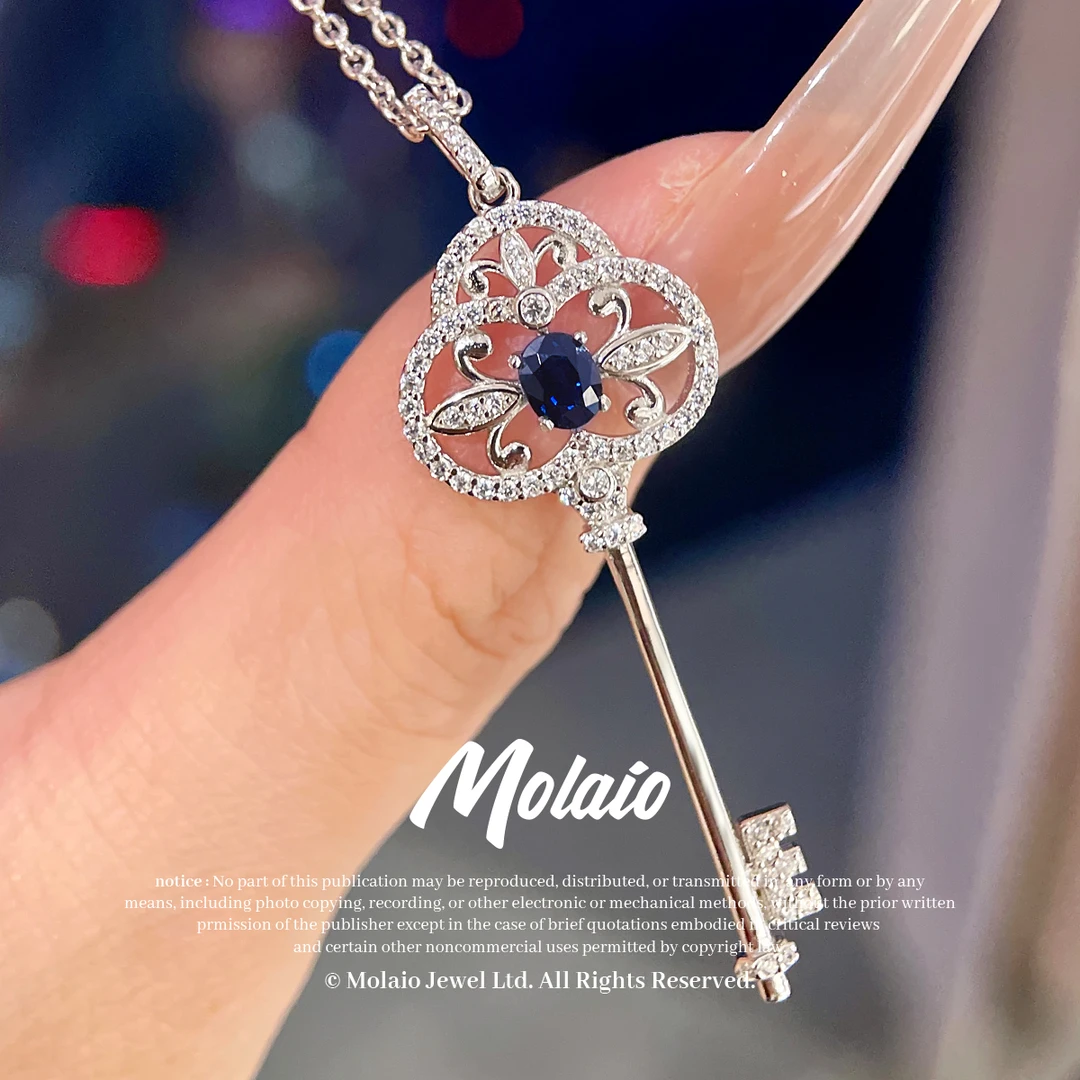 【天然蓝宝石】【主石30分】【银钥匙项链】S925银项链XV F006