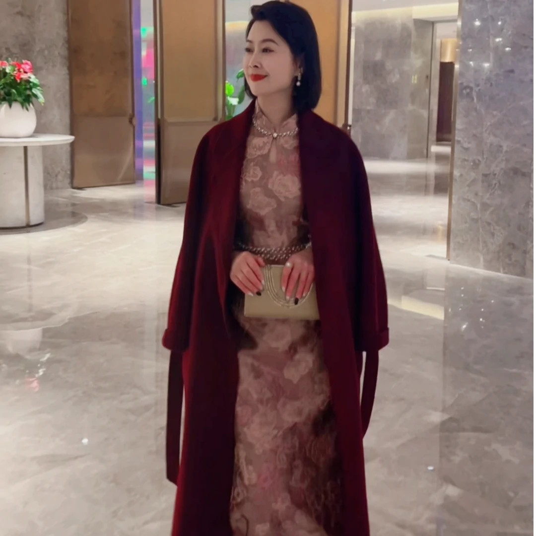 大衣女2024年新款韩版宽松中长款羊毛呢外套225-2