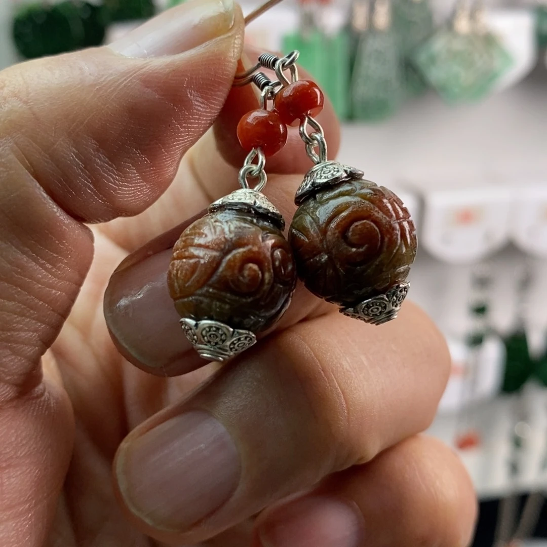 翡翠耳饰银S925镶嵌漂亮姐姐