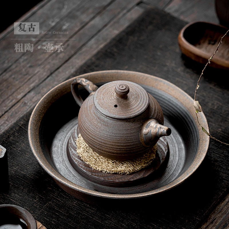 家用壶承陶瓷小茶台圆形陶瓷茶具配件紫砂壶底座承托茶壶垫复古