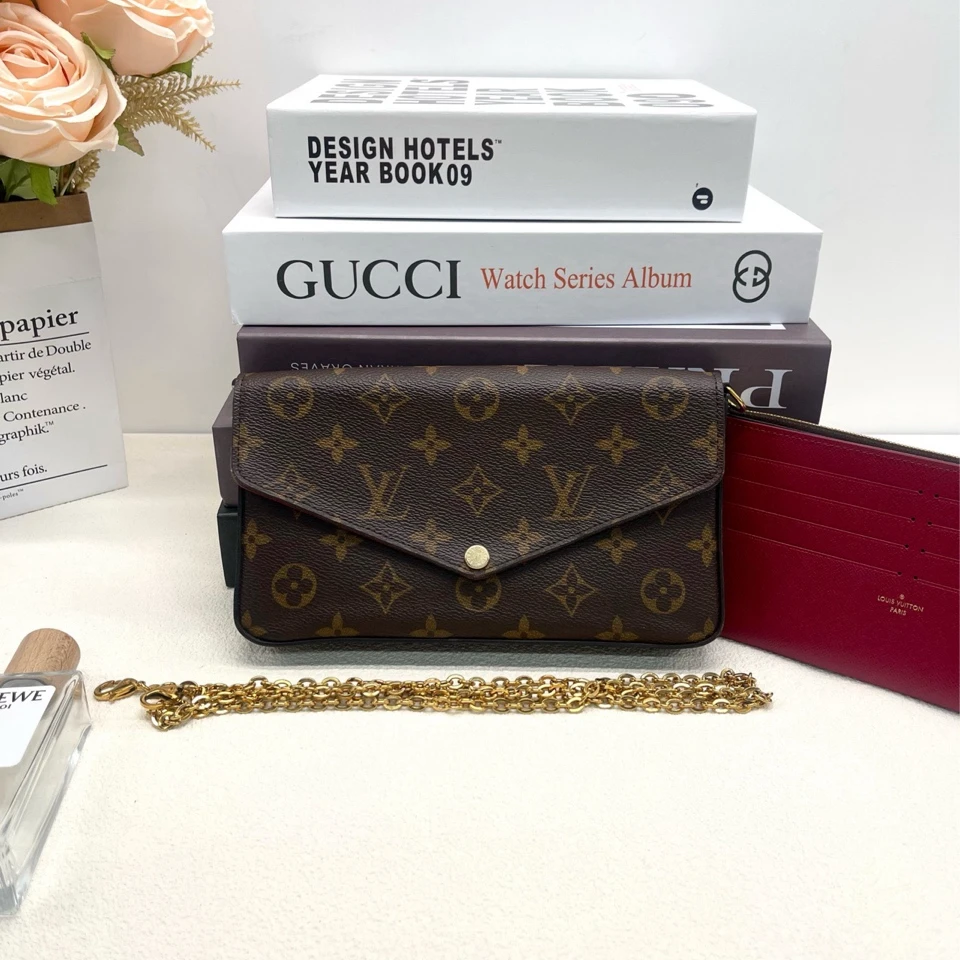 95新 LouisVuitton/路易威登  老花三合一金链单肩斜挎包10064415