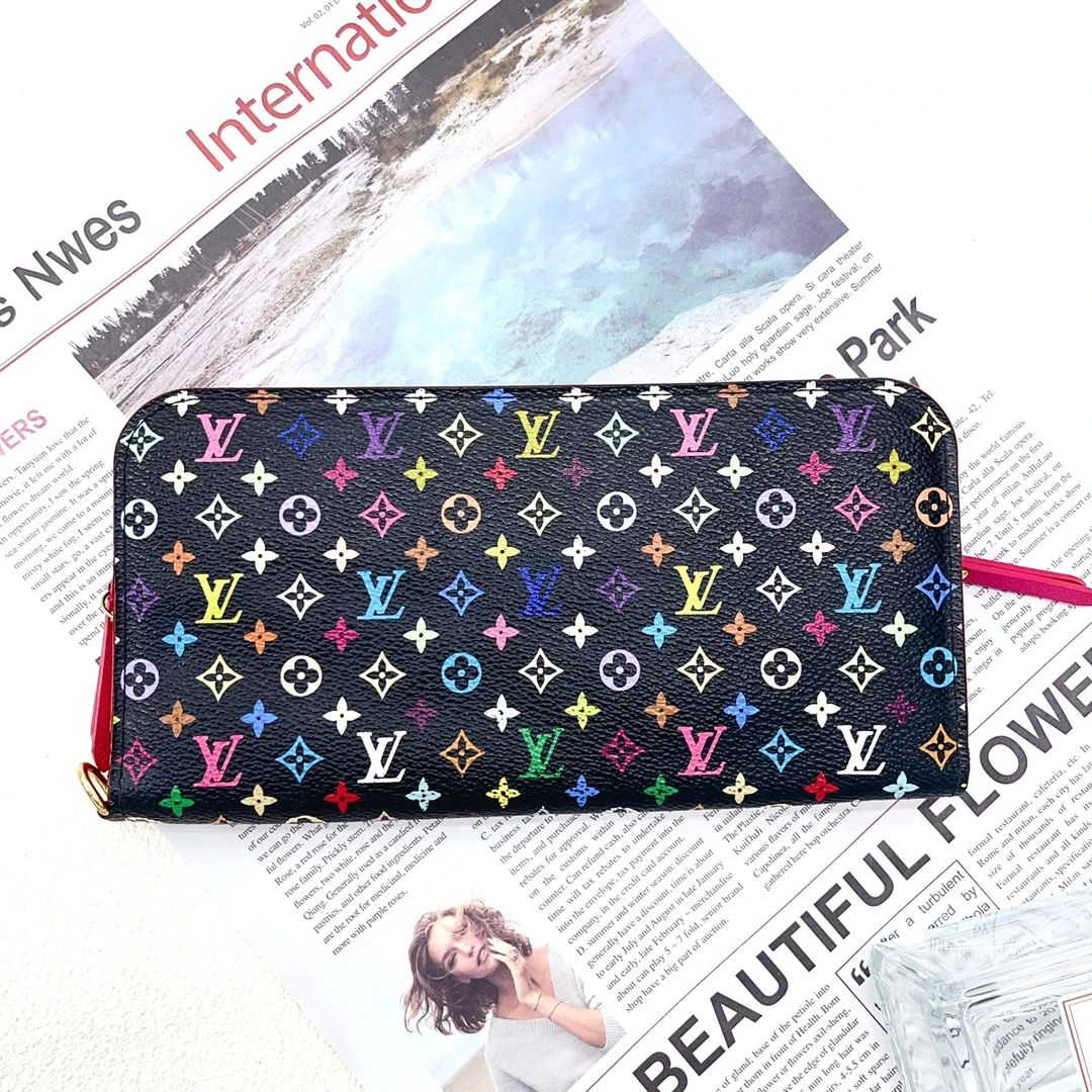95新 LouisVuitton/路易威登 黑三彩涂层帆布拉链钱包10148007