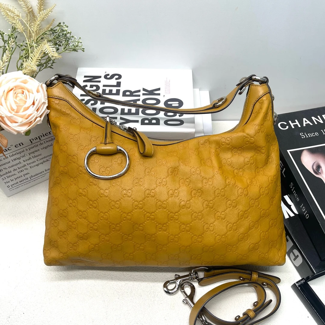 95新 GUCCI/古驰 经典老花满印黄色托特包腋下包10366107