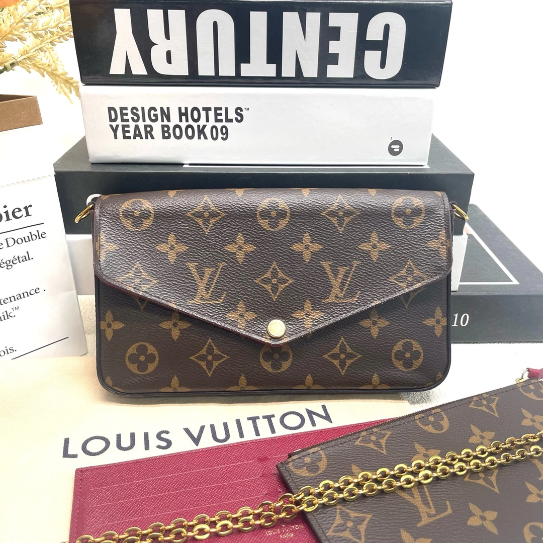 95新 LouisVuitton/路易威登 老花涂层帆布三合一链条包10630826