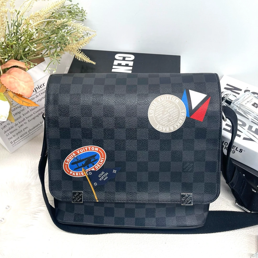 95新 LouisVuitton/路易威登 经典棋盘格公文包斜挎包17年9639612