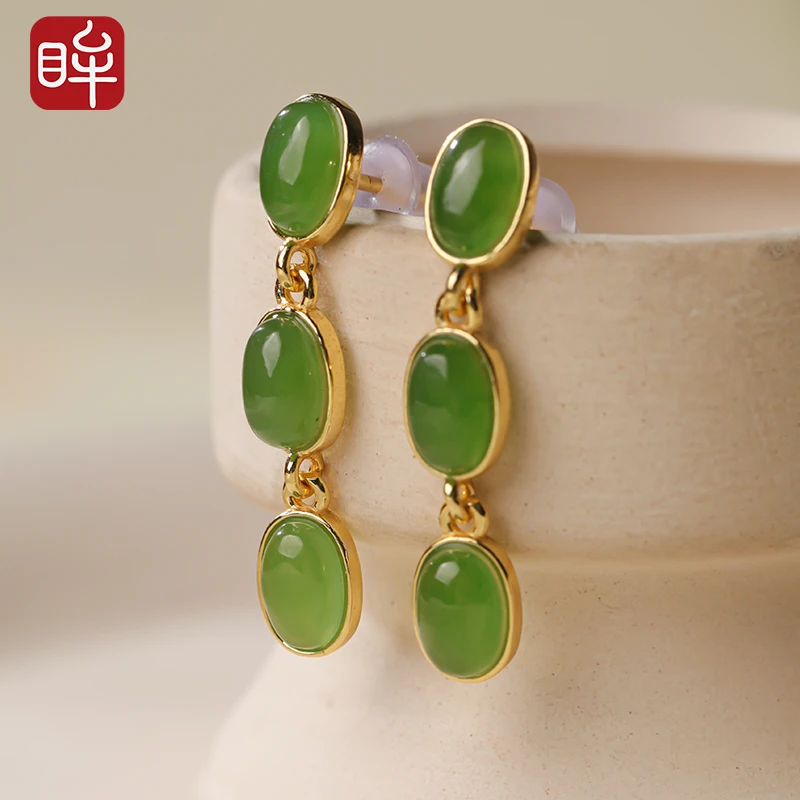 印象眸S925银和田玉碧玉耳坠 ND