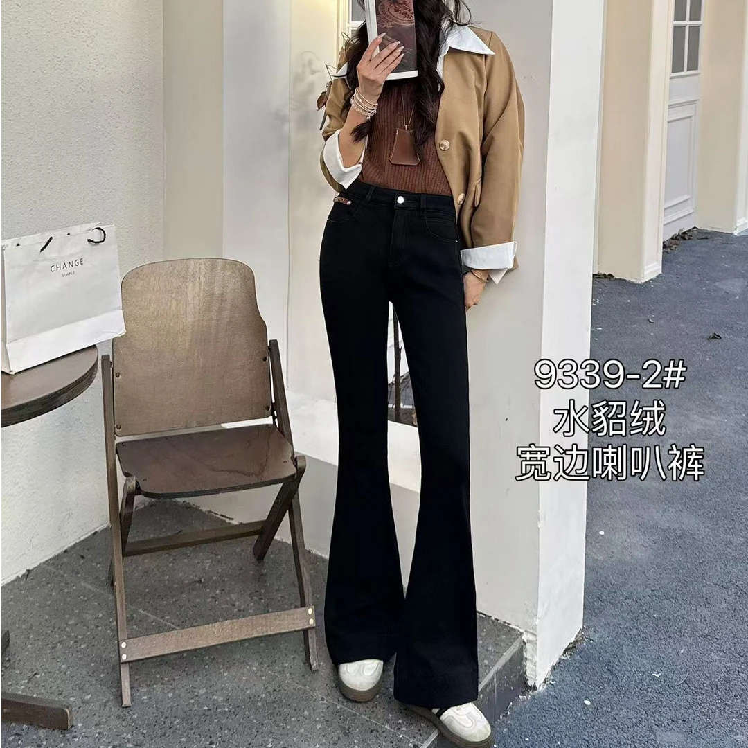 【十四姨】秋冬新款加绒宽边喇叭裤