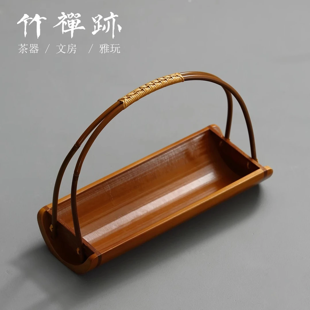 竹禅迹|楠竹小提篮 水果篮子托盘楠竹果盘手工竹编茶点盘水果篮子