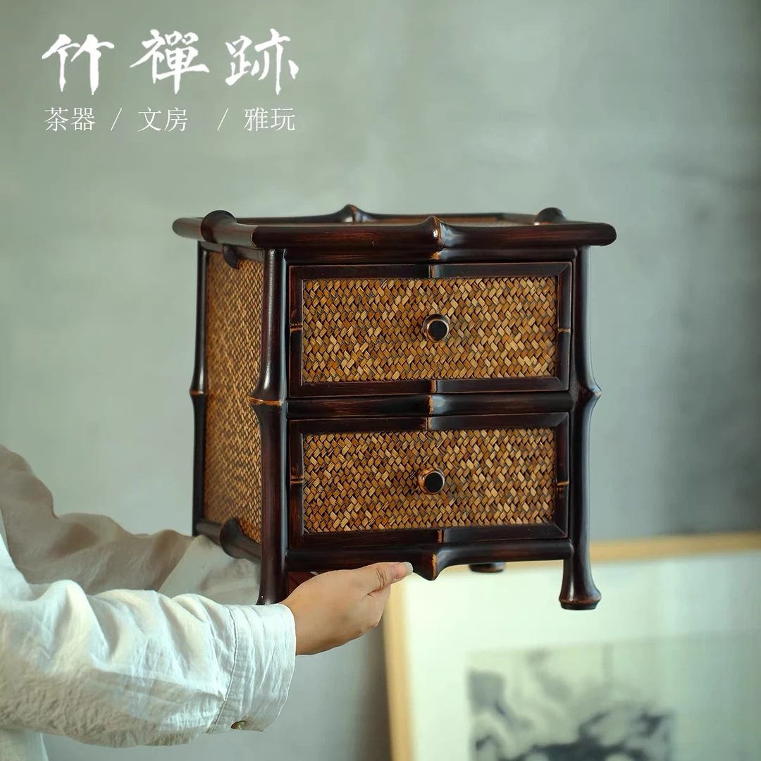 竹禅迹|筇竹小茶柜 精品精工两层柜桌面茶具收纳柜榻榻米小柜子