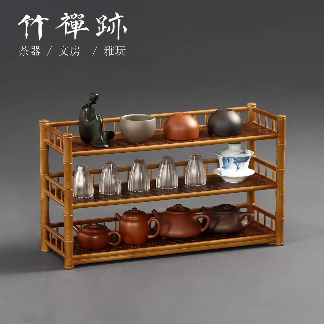 竹蝉迹多层壶架杯架竹茶杯架子茶具茶边收纳架紫砂壶摆放架置物架