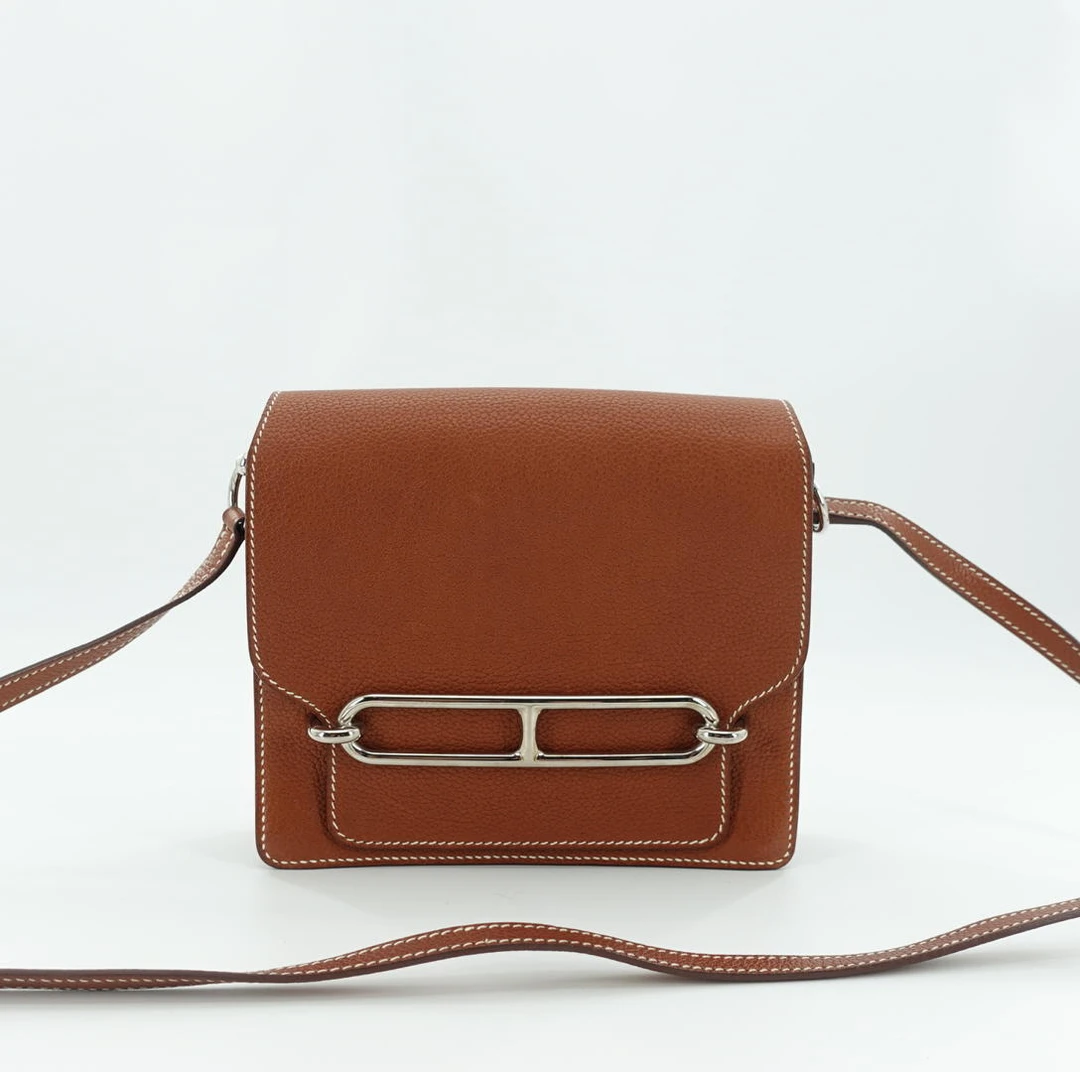 95新 Hermes/爱马仕 Wos爱马仕金棕roulis mini18斜挎包/38789486