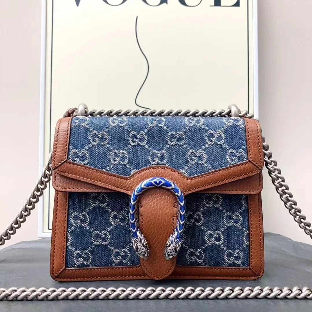 99新 GUCCI/古驰 W古驰蓝色老花酒神小号链条包单肩包99667727