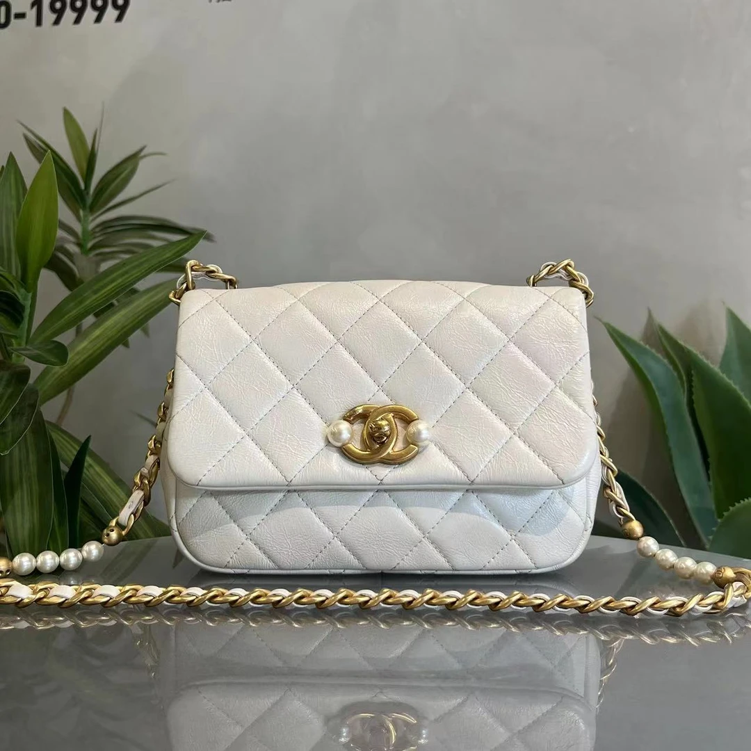 95新 Chanel/香奈儿 W香奈儿22c珍珠logo芯片款单肩包31245536