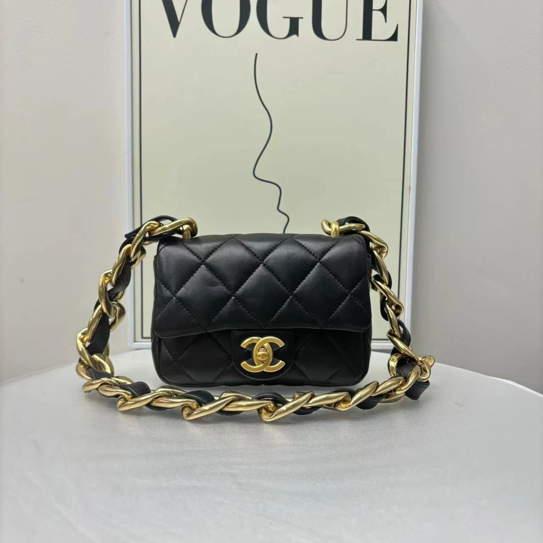 95新 Chanel/香奈儿 W22smini黑金单肩包芯片款单肩包71606321
