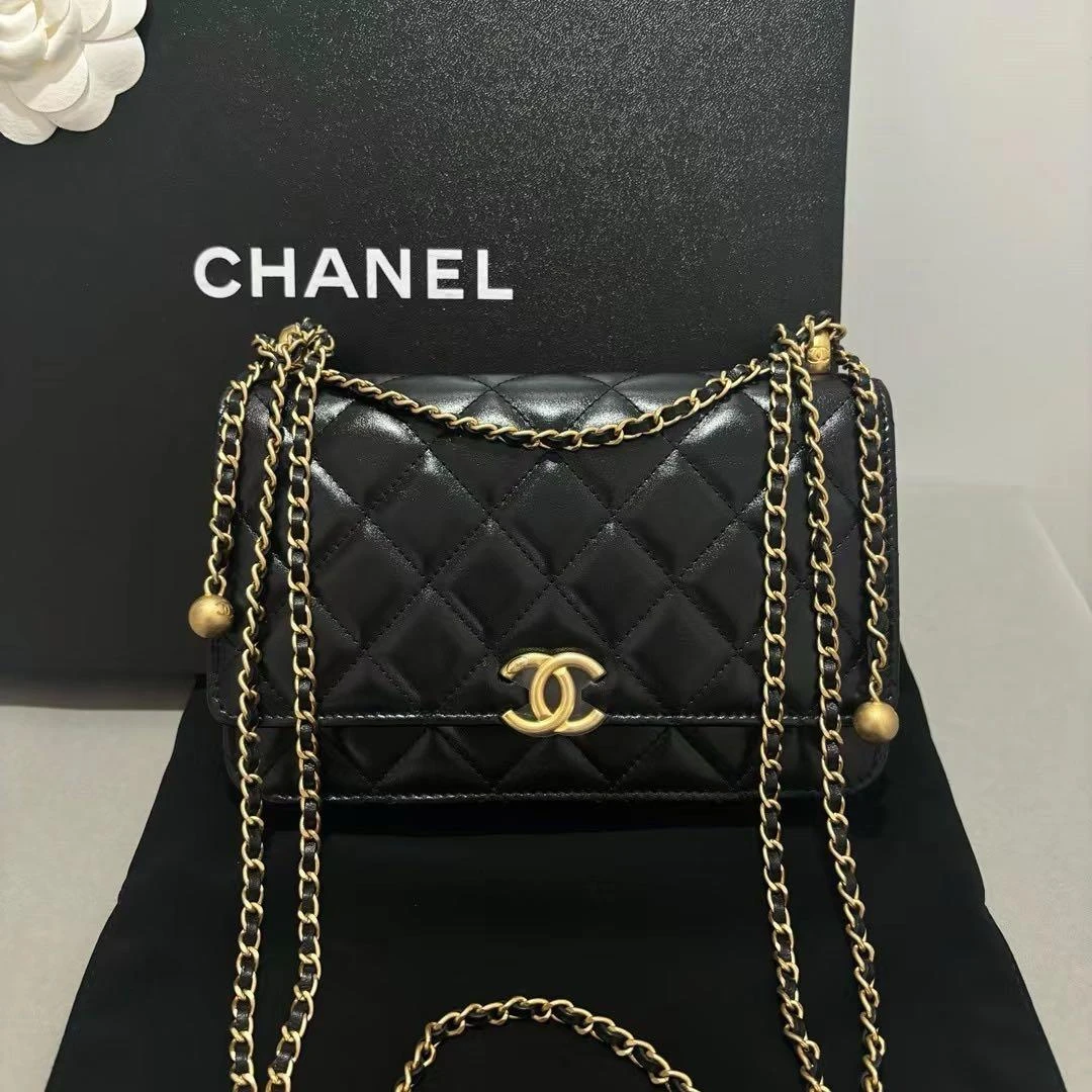 95新 Chanel/香奈儿 W香奈儿黑色双金珠woc芯片款单肩包66695511