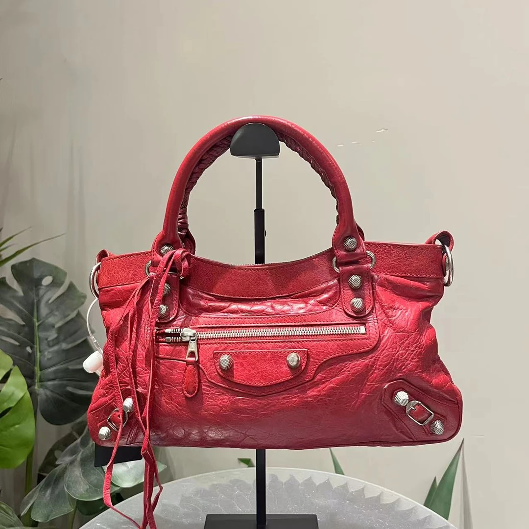 95新 Balenciaga/巴黎世家 W巴黎世家红色机车包单肩包14333690