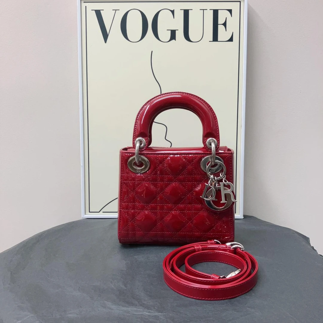 95新 DIOR/迪奥 W迪奥红色戴妃三格15年手提包单肩包21876786
