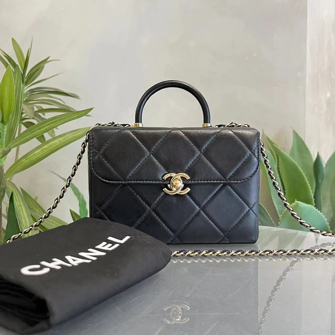 95新 Chanel/香奈儿 W黑金23k医生盒子包芯片款单肩包94814518