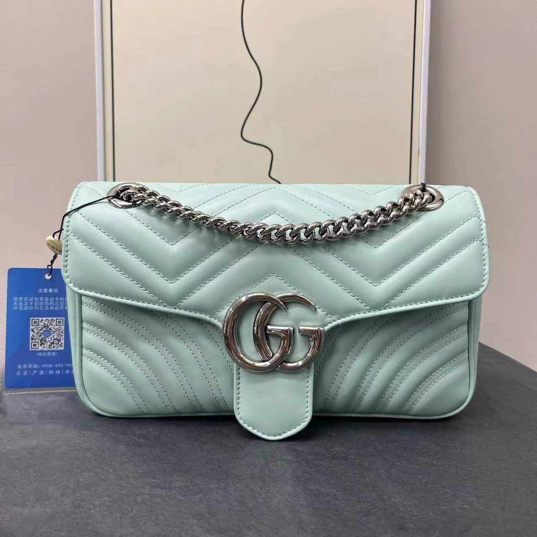 95新 GUCCI/古驰 W古驰薄荷绿马蒙中号单肩斜挎包46281435