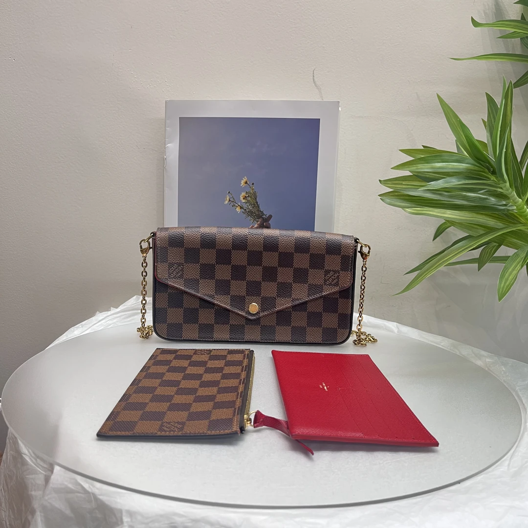 95新 LouisVuitton/路易威登 W路易威登棕色棋盘格三合一50423257
