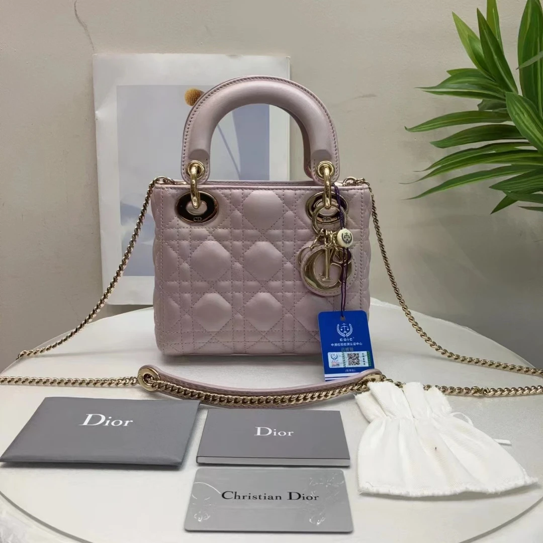 95新 DIOR/迪奥 W迪奥  珠光粉戴妃三格手提包34053771