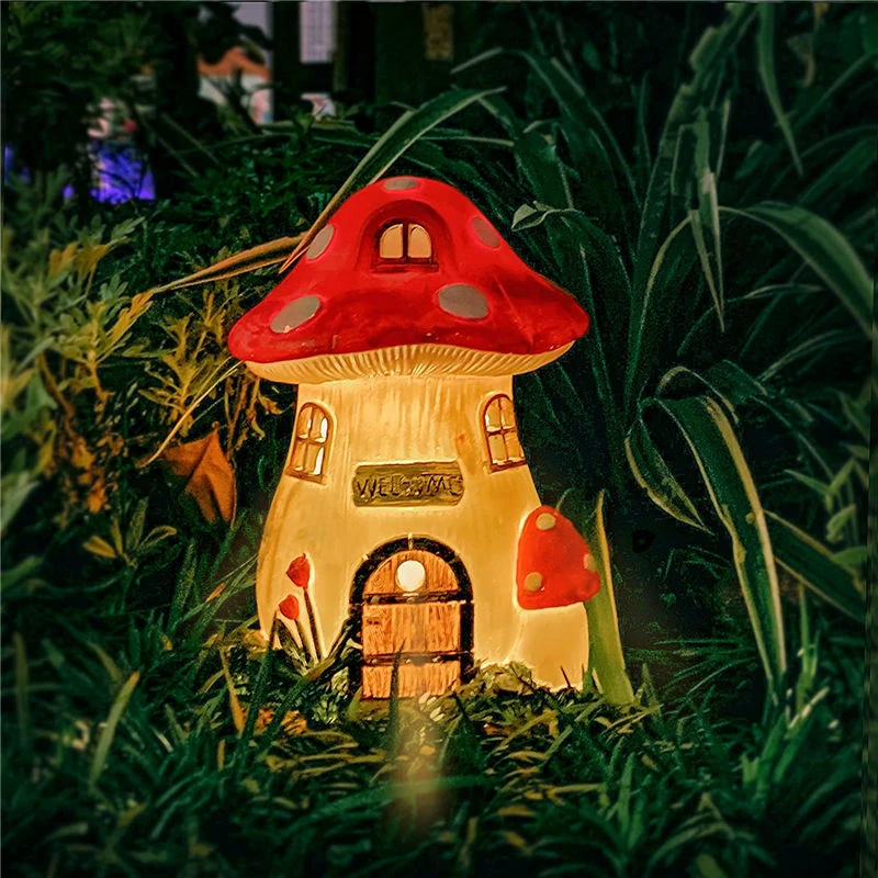 蘑菇屋太阳能灯 户外小夜灯树脂工艺品摆件花园庭院装饰景观gz