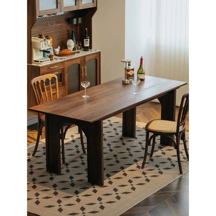 北美黑胡桃木实木餐桌家用长方形复古设计小户型餐厅饭桌北欧客厅