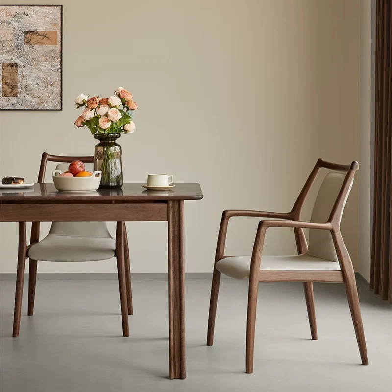 北欧简约北美黑胡桃木餐椅现代实木书房休闲椅家用小户型复古