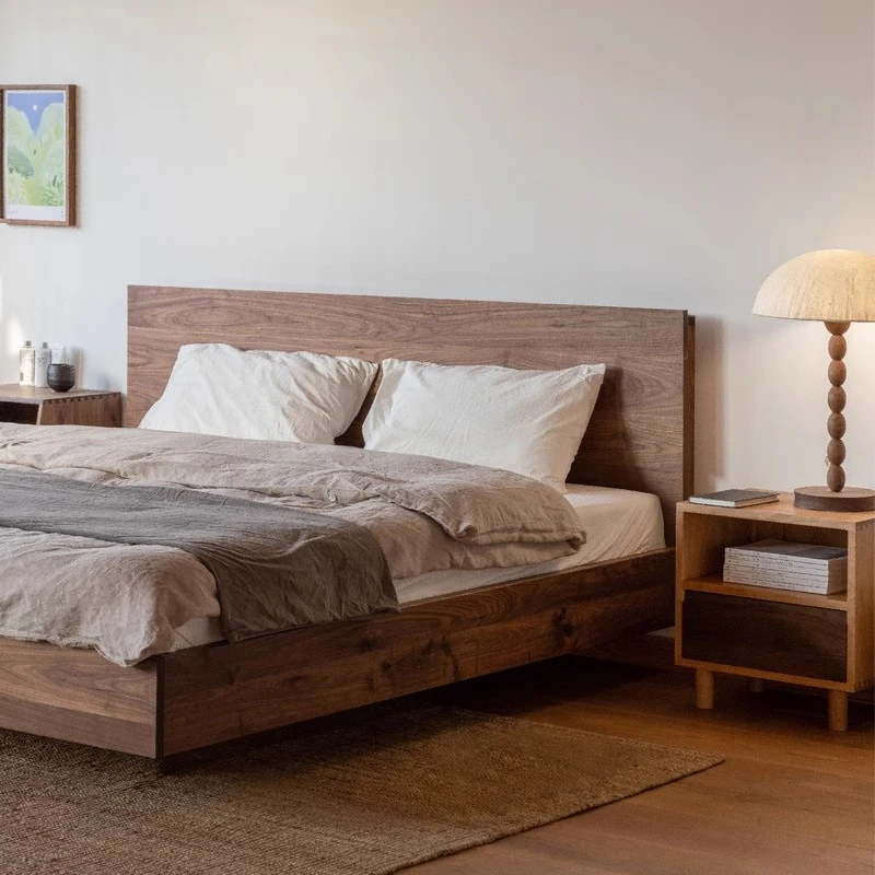 全实木悬浮床北美黑胡桃樱桃木日式实木现代简约卧室双人无床头