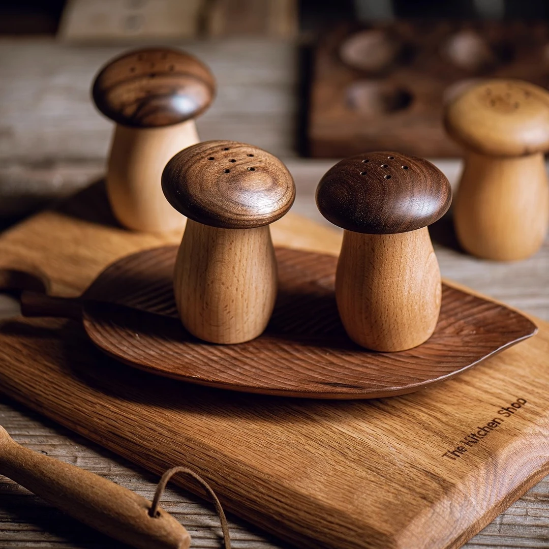 蘑菇牙签盒日式北欧木质时尚客厅家用创意