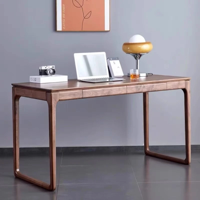 北欧黑胡桃木书房台式新中式双人办公桌家用简约写字台书法电脑桌