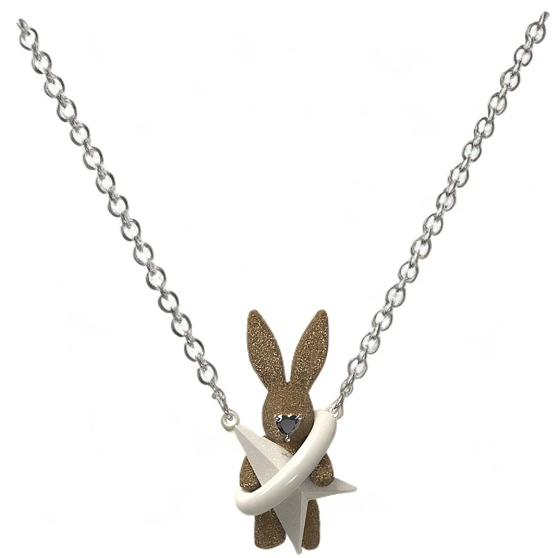 合金项链 VSCH “星之兔”系列第三弹  抱抱兔项链（黑、棕、粉）毛衣链