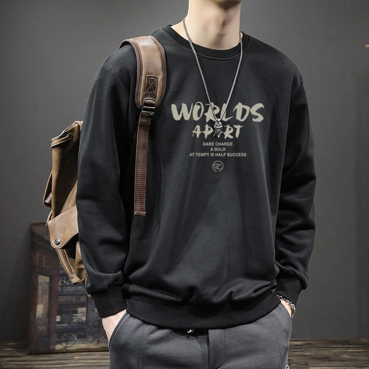 美式复古华棉重磅圆领卫衣男秋冬季加绒款宽松潮牌高级感长袖上衣