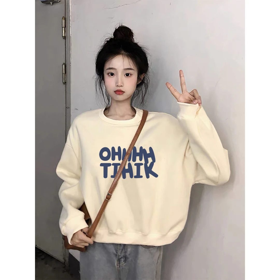 美式复古短款字母卫衣女美拉德秋冬显瘦小个子加绒加厚无帽上衣潮