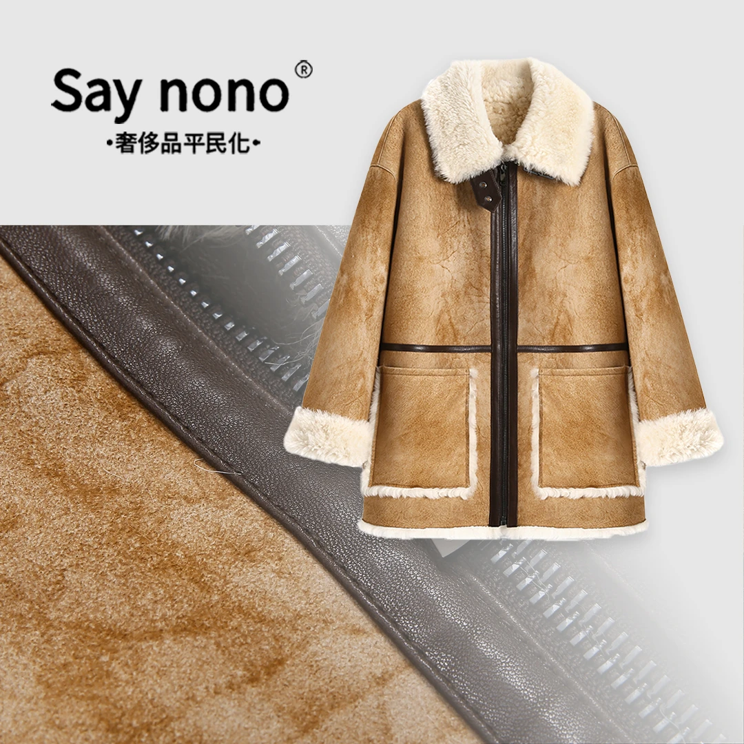 懒猫nono│Saynono 日光玉洁＿美拉德绒面复古中长款皮草外套SJ91