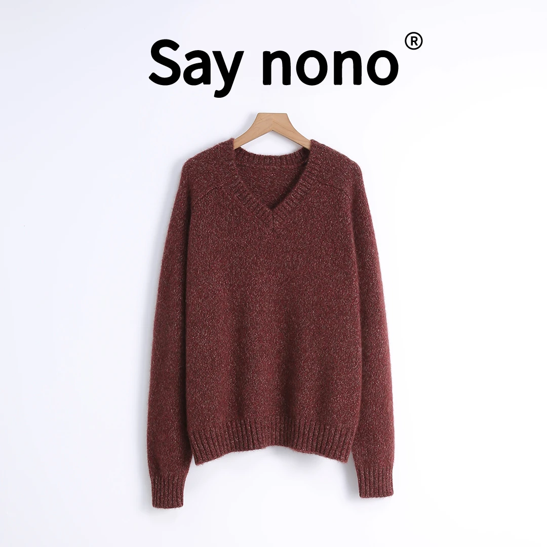 懒猫nono│Saynono 奢雅新风＿V领宽松毛衣慵懒风针织衫 /T24357