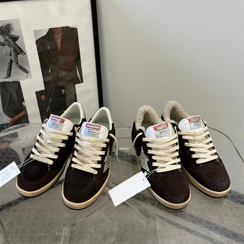 ball深棕色浅金色星星毛里加厚小脏鞋女保暖休闲板鞋