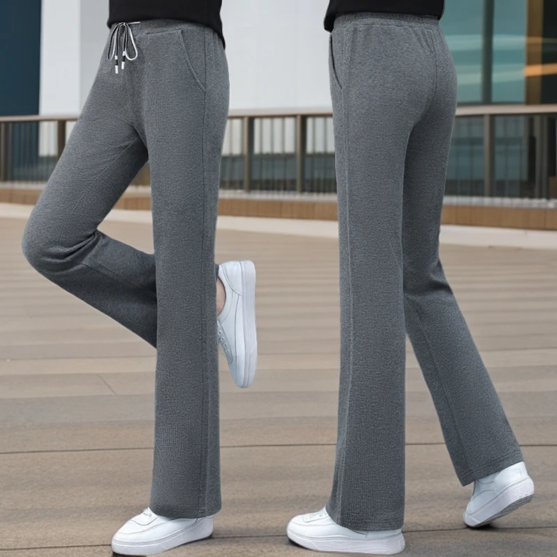 裤子女款爆款2025新款春秋高腰微喇叭阔腿裤韩版显瘦休闲黑色裤子