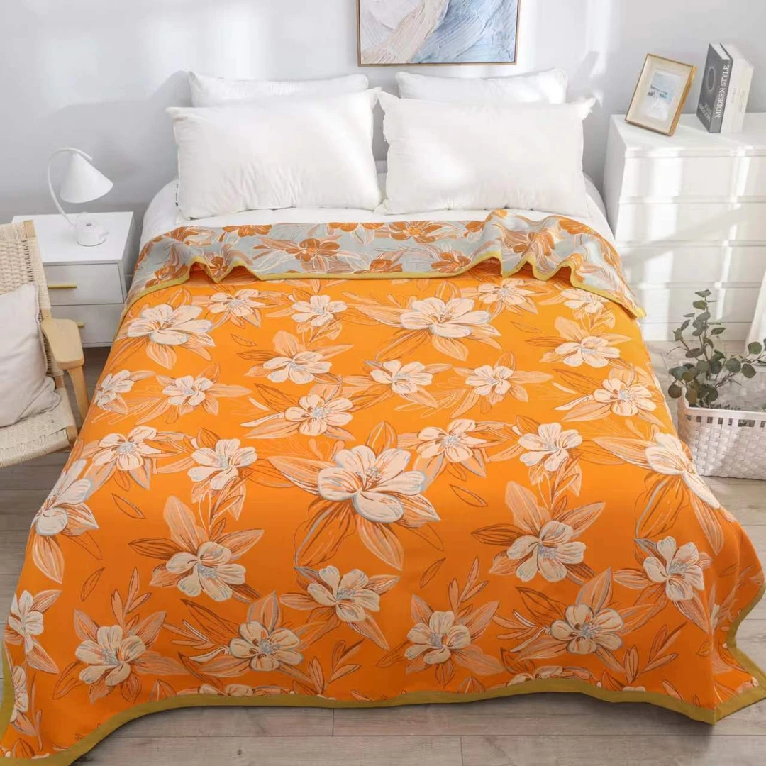 橙色夏花2.3*2.5米 床盖四季通用 双面亲肤 加厚柔软大尺寸