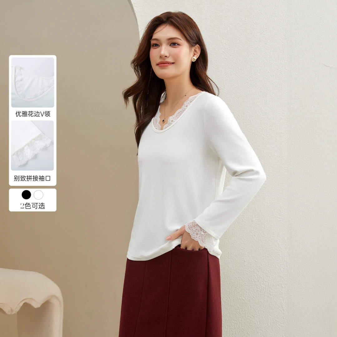 【温柔蕾丝拼接T恤】纤莉秀D大码女装【视频】胖MM纯欲风上衣QJ5283