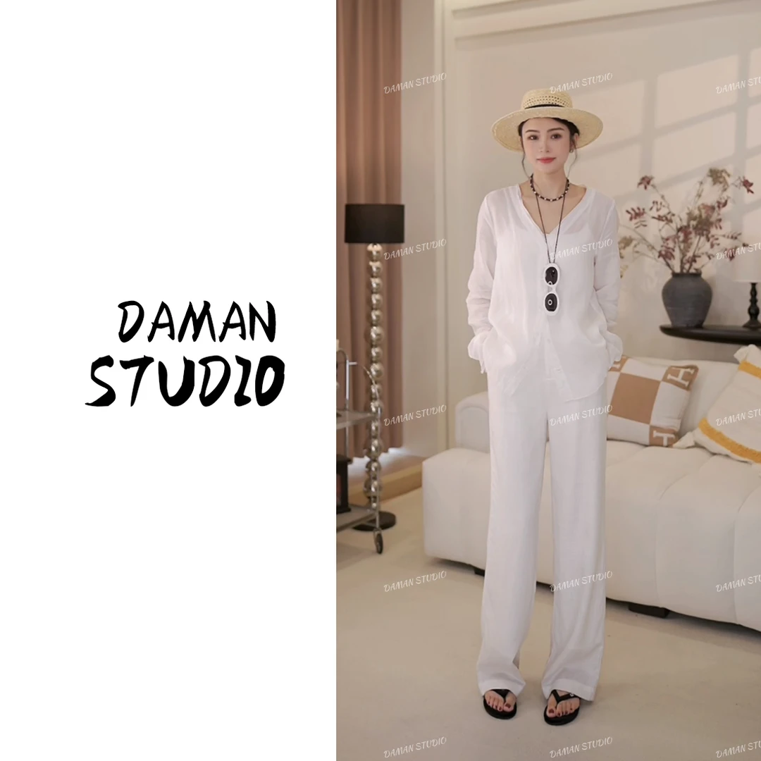 DAMAI |  100亚麻人字纹高支精梳水洗工艺夏季休闲直筒长裤DM6803