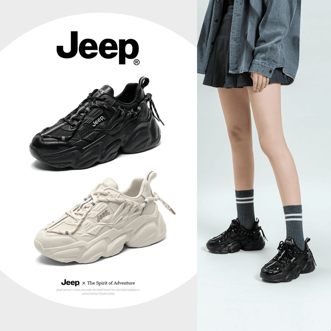 JEEP/吉普厚底增高老爹鞋女2022春季新款透气舒适运动跑步鞋百搭