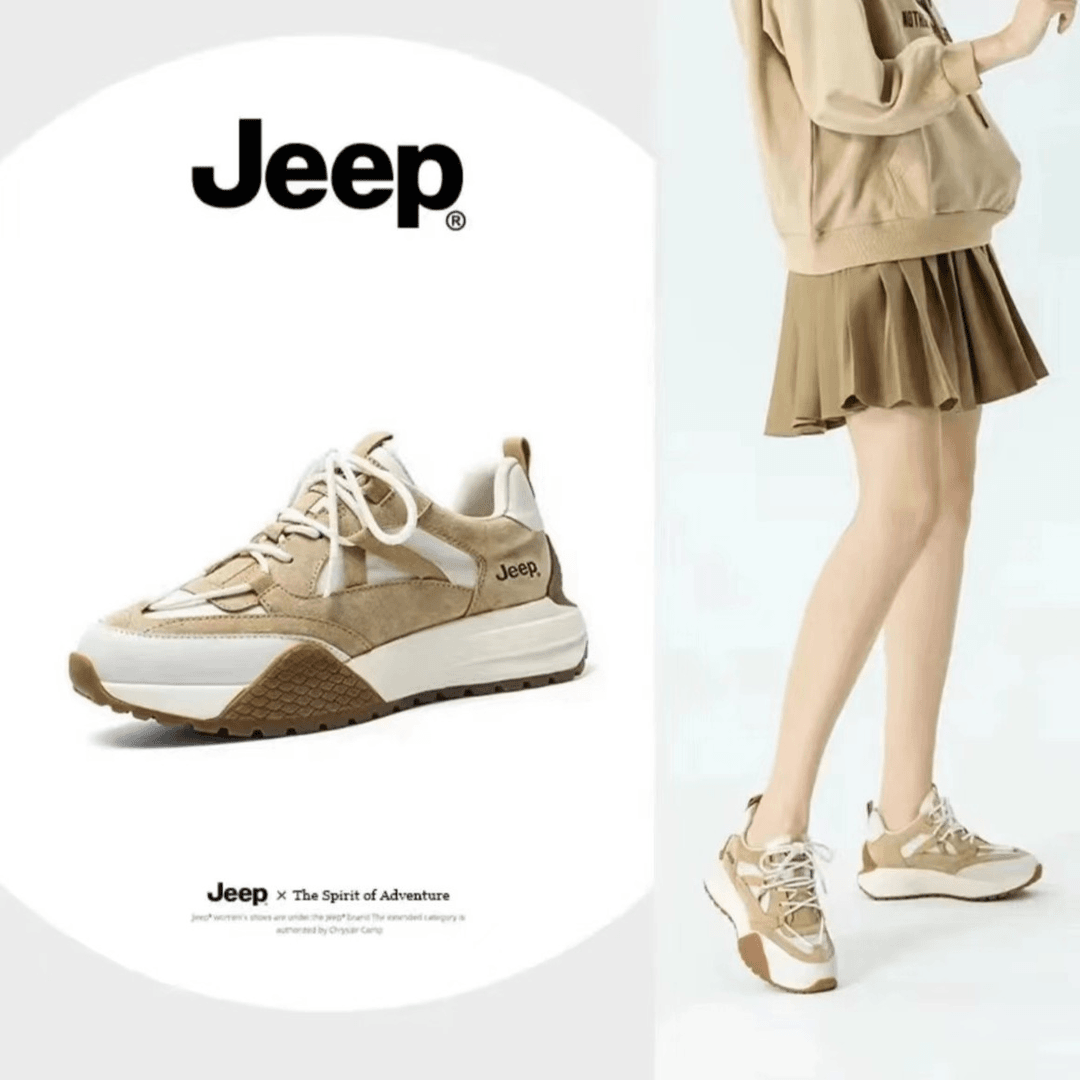 jeep老爹鞋百搭2023新款女杏色厚底增高运动休闲鞋华夫阿甘鞋时尚