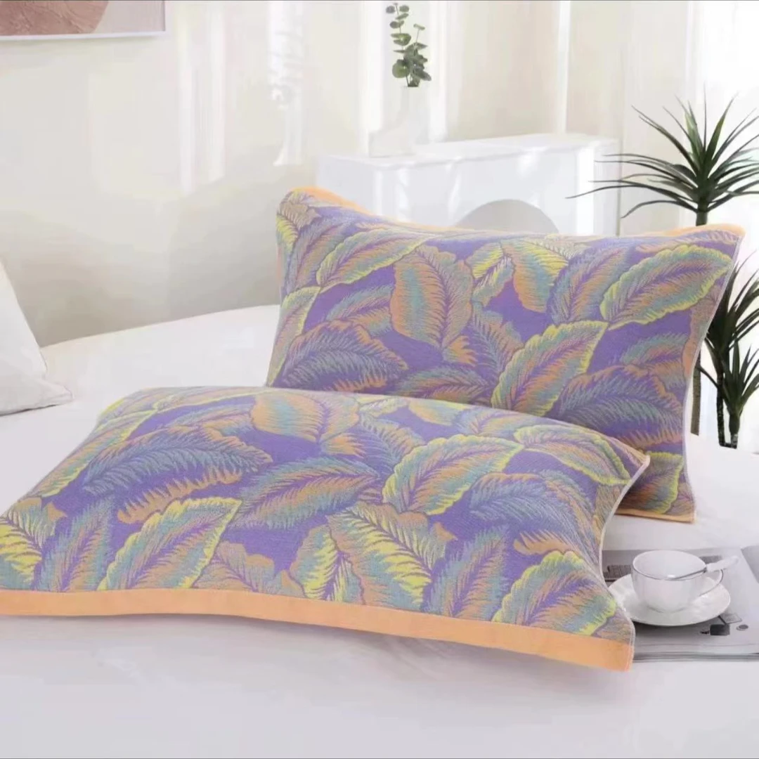 椰子紫52×78一对装纱布枕巾家用吸汗透气简约枕头巾柔软加厚成人