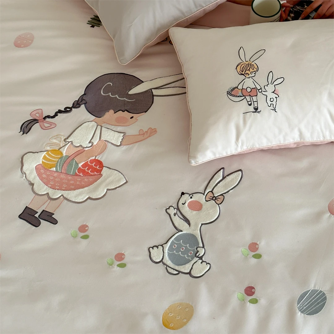 彩蛋兔兔 100支(50*50) 磨毛纯棉卡通四件套亲肤裸睡儿童床品套件
