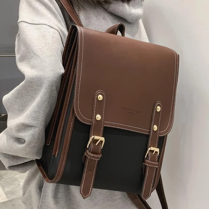 双肩包女2025新款韩版复古英伦学院风大学生书包简约百搭校园背包